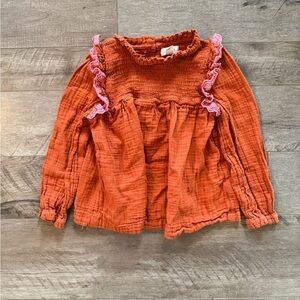 Cat & Jack Orange Rust Kids Blouse with Pink Ruffles